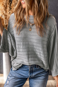 Exposed Seam Ribbed Knit Dolman Sweater