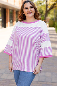 Stripe Patchwork Bracelet Sleeve Plus Size T Shirt