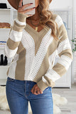 Striped Colorblock V Neck Knitted Sweater