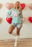 Plaid Floral Peace Heart Graphic Wide Long Sleeve Top