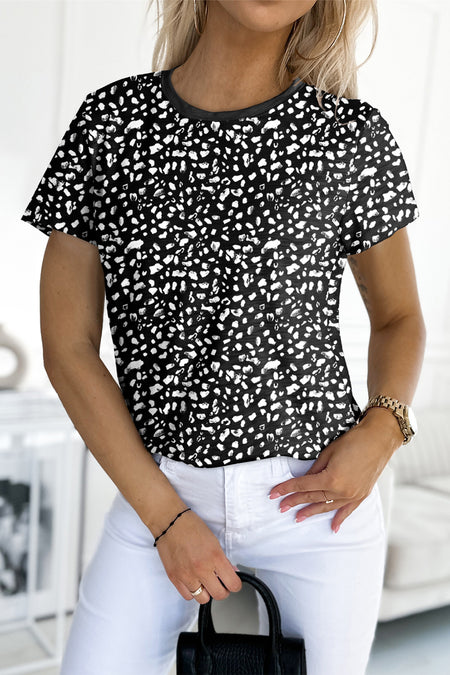 Animal Spotted Print Round Neck Long Sleeve Top