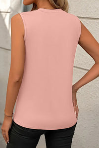 Crew Neck Pleated Tank Top