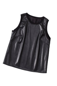 Faux Leather Crew Neck Tank Top