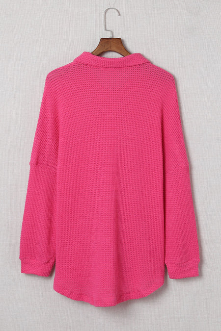 Pink Waffle Knit Button Up Casual Shirt