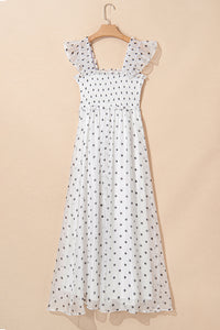 Polka Dot Flutter Sleeve Square Neck Smocked Maxi Dress