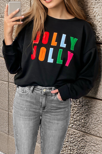 Chenille Holly Jolly Graphic Long Sleeve Top