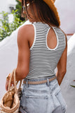 Striped Print Ribbed Knit Sleeveless Top