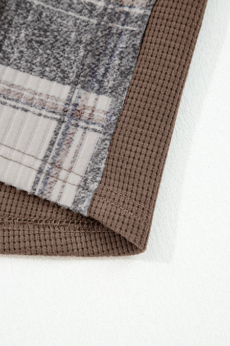 Patchwork Drawstring Hooded Plaid Shacket