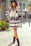 Western Pattern Print Tasseled Notch V Neck Mini Dress