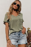 Twist Short Sleeve Corded V Neck Top