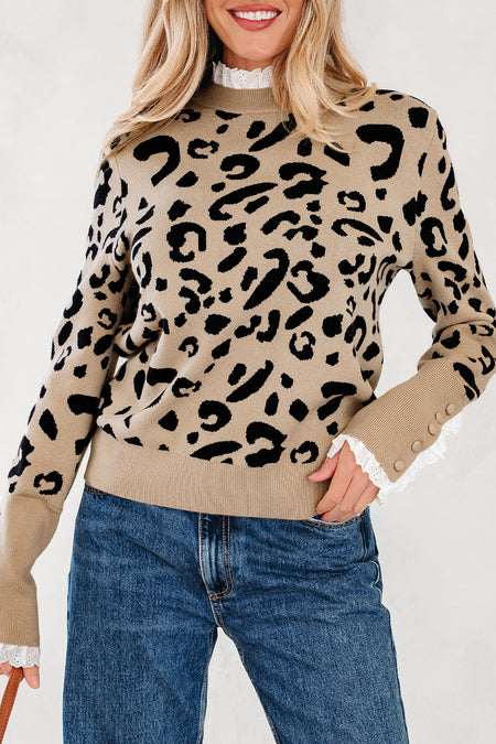 Leopard Ribbed Cuffed Sweater