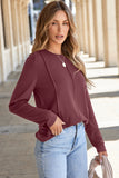 Solid Exposed Seam Crew Neck Long Sleeve Top