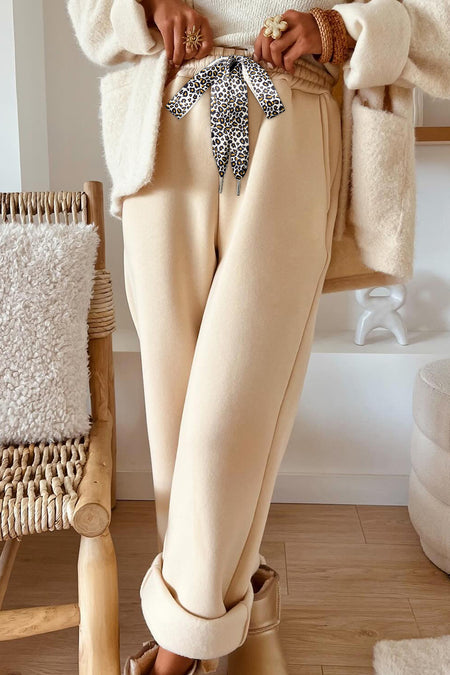 Fleece Lined Leopard Drawstring Pants
