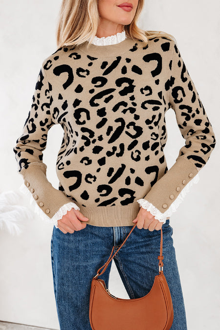 Leopard Ribbed Cuffed Sweater