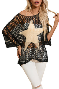 Star Graphic Crochet Knitted Summer Sweater Top