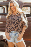 V Neck Half Sleeve Oversized Leopard Tee