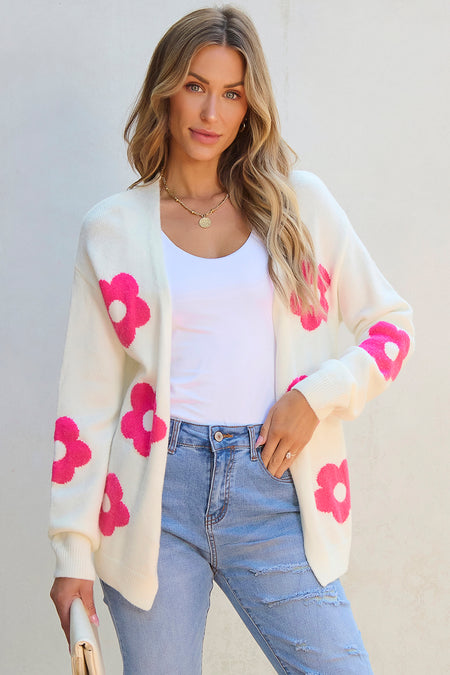 Flower Pattern Open Front Cardigan