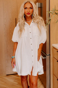 Half Puff Sleeve Buttoned Shirt Mini Dress