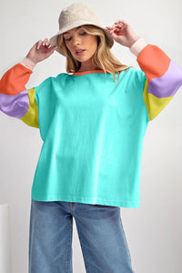 Colorblock Patchwork Long Sleeve Loose Top