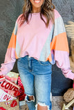 Color Block Batwing Sleeve Loose Fit Sweatshirt