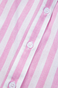 Pink Stripe Contrast Collar Long Sleeve Patchwork Shirt