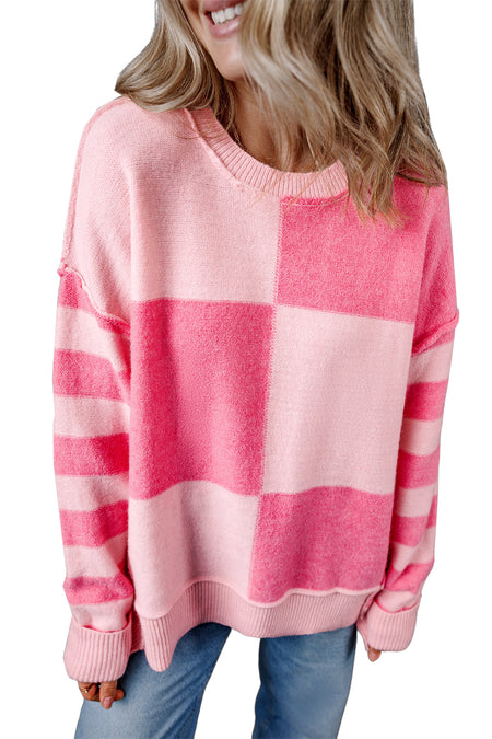 Colorblock Striped High Low Loose Sweater