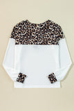 Leopard Waffle Knit Patchwork Button V Neck Top