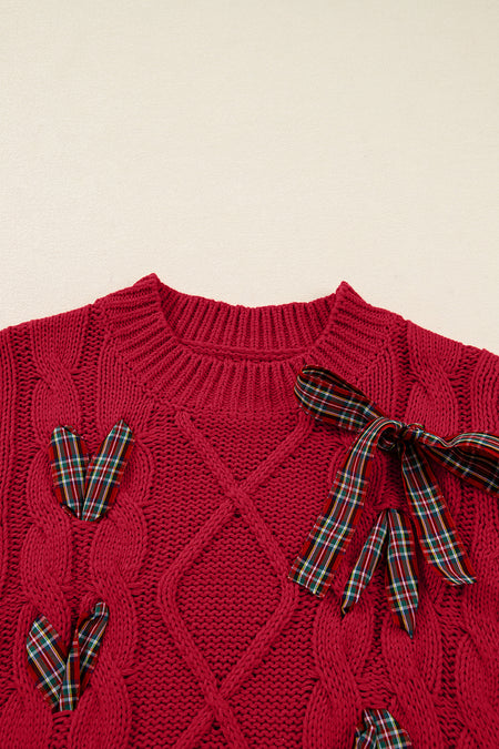 Plaid Lace Up Puff Sleeve Sweater