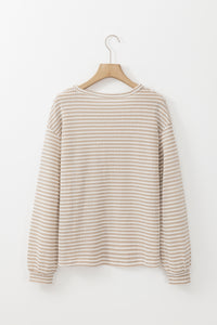 Stripe Round Neck Drop Shoulder Long Sleeve Top