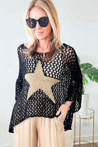 Star Graphic Crochet Knitted Summer Sweater Top