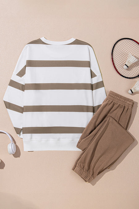 Striped Drop Shoulder Pullover and Jogger Pants Set