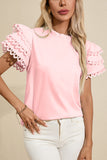 Layered Ric Rac Cap Sleeve Filled Neck Blouse