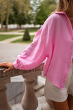 Solid Color Puff Sleeve Crinkled Shirt