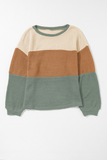 Stripe Textured Color Block Bubble Sleeve Baggy Top