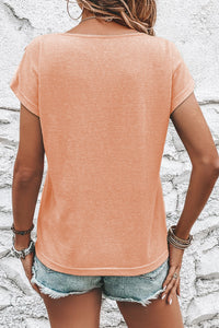 Button Detail Batwing Sleeve Casual Tee