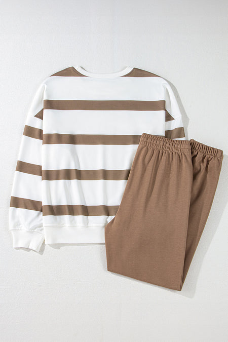 Striped Drop Shoulder Pullover and Jogger Pants Set