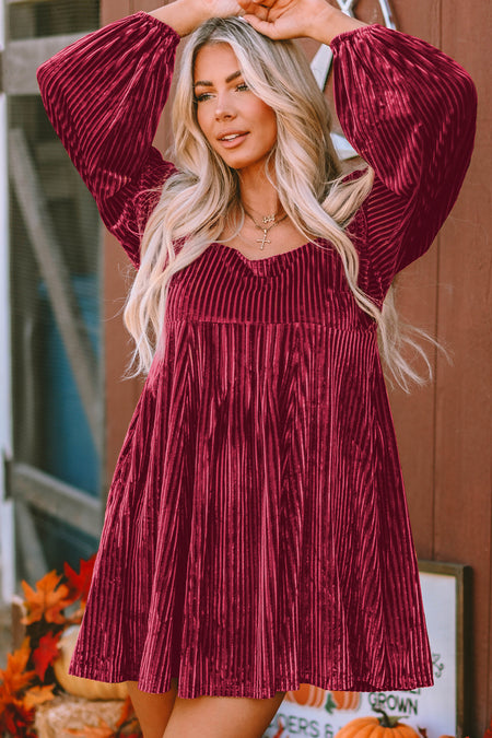 Long Sleeve Tiered Ribbed Velvet Dress