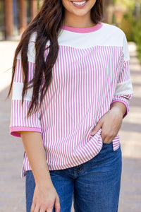 Striped Patchwork 3/4 Sleeve Oversize Top