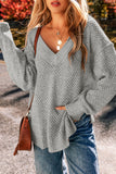 Loose Eyelet V Neck Drop Shoulder Sweater