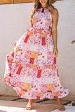 Boho Geometric Floral Print Sleeveless Maxi Dress