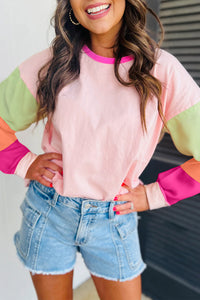 Colorblock Patchwork Long Sleeve Loose Top