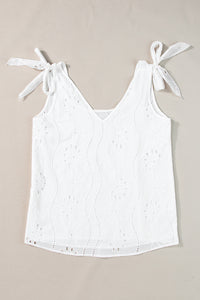 Embroidery Patterned Knotted Straps V Neck Tank Top