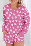 Valentine Heart Shape Print Long Sleeve Top Shorts Lounge Set