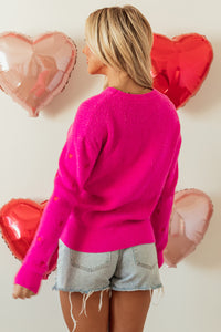 Heart Shape Drop Shoulder Round Neck Sweater