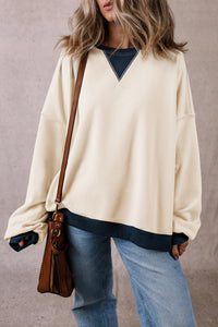 Color Block Patch Drop Shoulder Oversized Sweatshirt