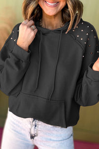 Rivet Stud Raglan Sleeve Hoodie with Pocket