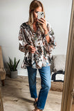 Floral Print Balloon Sleeves Button Up Loose Casual Shirt