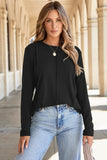 Solid Exposed Seam Crew Neck Long Sleeve Top