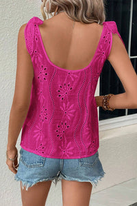 Embroidery Patterned Knotted Straps V Neck Tank Top