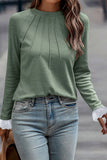 Lace Contrast Cuffs Raglan Sleeve Top